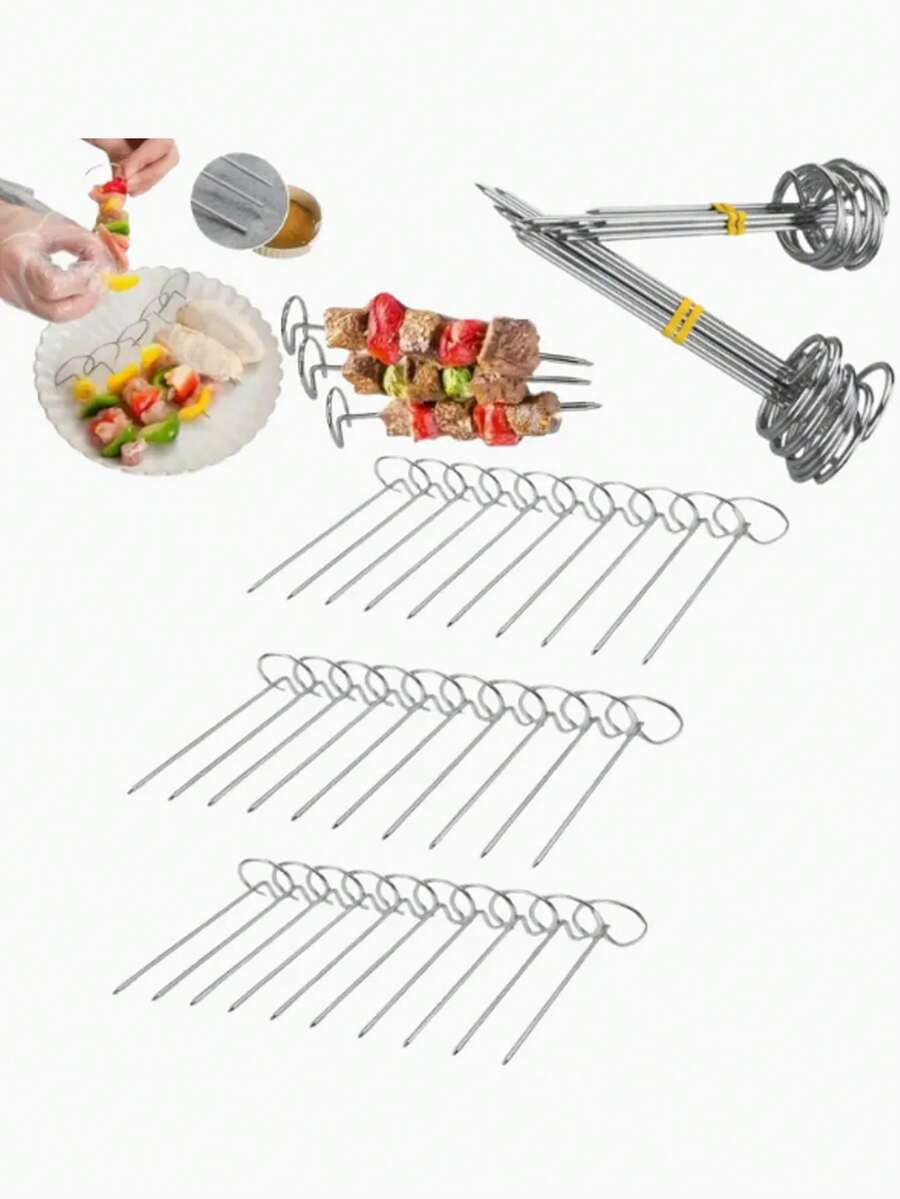 10pcs Stainless Steel BBQ Skewers For Grilling, Versatile Barbecue Needles, BBQ Sticks, Vertical Skewer Air Fryer Accessories, Oven Safe, , Rust-Resistant, Perfect For Outdoor Cooking, Home Barbecue, And Kitchen Supplies, Air Fryer Essentials, Spiral Handle Design, Rustresistant Needles, Grilling Accessories For Outdoor Grill, Perfect For Home, Outdoor, Holiday, Other Holiday Parties, Birthday Party Tableware - Multicolor - View 1