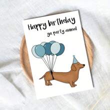 Cartão de aniversário engraçado de Dachshund com chapéu de festa e balões - Cartão de felicitações engraçado "Animal Yappy" para amantes de cães, cartão de papel premium, inclui envelope impresso - presente perfeito para donos de animais de estimação, presentes para cães