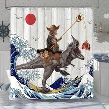 New Fowocu 78 Inch Long Funny Cat Dinosaur Shower Curtain Fun Cool Cat Ane Ocean Wave Waterproof Fabric Shower Curtains For Bathroom Kids Rustic Wood Farmhouse Bath Curtain Dr (72''*78'') - 棕色 72 英寸寬 x 78 英寸長(1 包) - 查看 4