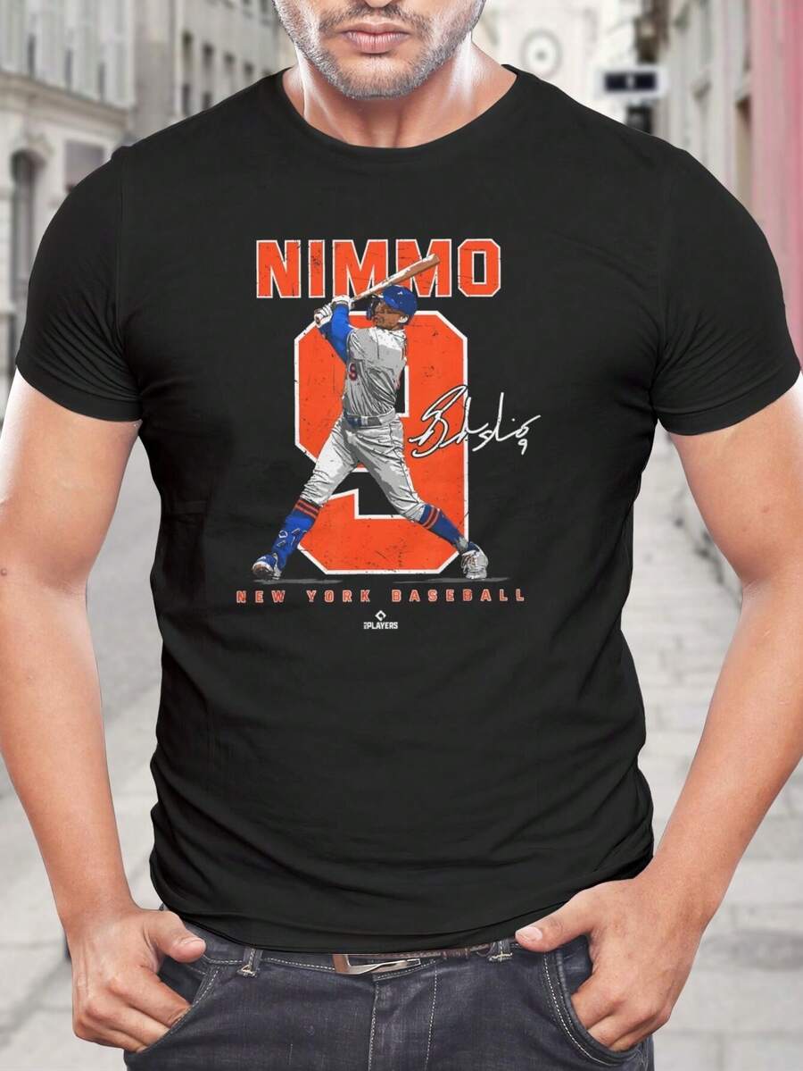 Camiseta de béisbol de Nimmo New York Mets - Camiseta oficial de jugador de la MLB - Para hombre y mujer - Mezcla de algodón cómoda - Regalo para fanáticos - Camisetas de béisbol de moda - Negro - Ver 1