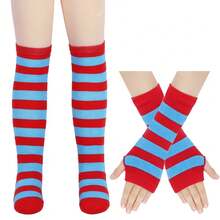 1 Set Knit Colorful Stripe Gloves And Leg Warmers, Fashion Style Creative & Skin-Friendly Tight Leg Warmers, Suitable For Teenagers, Young Girl, All Seasons Thigh High Leg Warmers - Multicolor - View 15