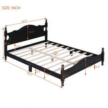 Cama de plataforma de madera tamaño queen, cama de plataforma de estilo retro con soporte de listones de madera, negro-805 - Multicolor - Ver 9