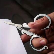 1 buc foarfece pliabile compacte multifuncționale din oțel inoxidabil, foarfece mini de tuns părul, potrivite pentru uz casnic și exterior, pot fi agățate pe breloc