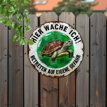 Panneau mural en métal vintage de 20 cm x 20 cm "Je suis de garde ! Entrez à vos risques et périls" - Décoration allemande, thème tortue et humour, convient pour le jardin, la terrasse ou l'espace extérieur, durable et facile à nettoyer, décoration de jardin avec tortue