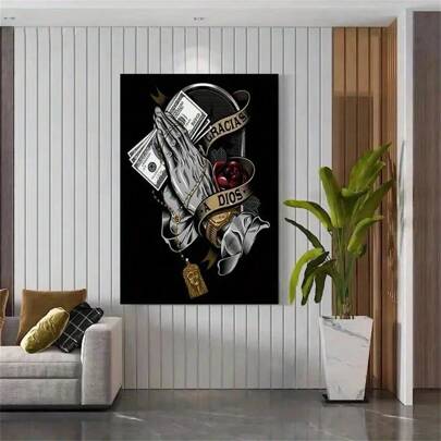 1 pieza Impresión de arte de pared Alabado sea Dios, cartel inspiracional abstracto vintage de moda de dinero para decoración de sala de estar, dormitorio, oficina en el hogar, dormitorio, diseño de fondo de imagen con opción de marco
