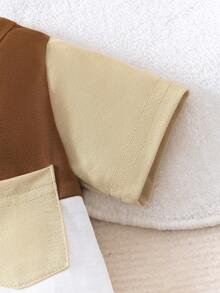 Baby Boy Casual Round Neck Patchwork Bodysuit Set, Summer - Brown - View 5