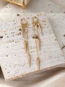 1 Cặp bông tai tua rua hình nón phong cách Punk, bông tai độc đáo cho phụ nữ đeo hàng ngày - Hoa tai hình nón vàng - Xem 3