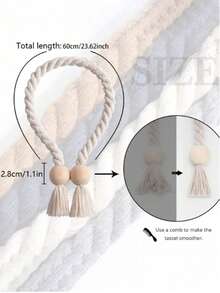 2pcs Rope Wooden Tassel Magnetic Curtain Tie Backs, Simple Wooden Tassel Magnetic Curtain Hooks, Curtain Holders Suitable For Bedroom, Living Room, Kitchen Home Decor, Room Decoration, Wall Decor - Beige - View 5