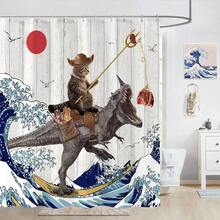New Fowocu 78 Inch Long Funny Cat Dinosaur Shower Curtain Fun Cool Cat Ane Ocean Wave Waterproof Fabric Shower Curtains For Bathroom Kids Rustic Wood Farmhouse Bath Curtain Dr (72''*78'') - 棕色 72 英寸寬 x 78 英寸長(1 包) - 查看 3