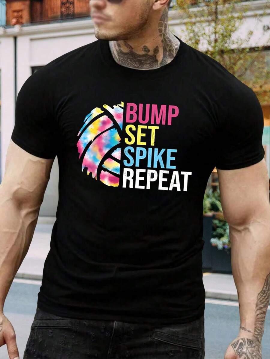 Camiseta Tie-Dye de voleibol divertida - Camiseta gráfica con estampado 'Bump Set Spike Repeat' para hombres, mujeres y adolescentes - Camiseta cómoda de manga corta de algodón - Regalo perfecto de voleibol para marido, esposa o jugador - Ideal para entrenamientos y partidos - Negro - Ver 1