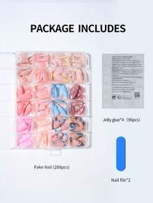 288Pcs(12Mixed)Long Almonds Flower Nails Design French Acrylic Press On Nails Long Perfect Fit Fake Nail Set,Include :4 Pcs Jelly Glue And 2 Pcs Nail File,Easy To Wear Flower Nails & Summer Nails Art For Woman Girl Daily Work Wear Rave Party Use Nail Supplies Nails - Multicolor - View 5