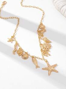 1 stuk zomerse zee strand stijl zeester bedel ketting, zee thema strand elementen zonnestralen vis hanger kettingen, dames sieraden geschikt voor strand reizen, feest, roeping accessoires