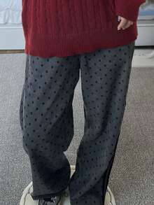 2025 Summer Women's Casual High Waist Slim Polka Dot Straight Leg Pants - Grey - View 4