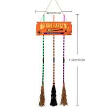 Halloween Witch Broom Decorations, Light Up Broom Parking Sign With 3 Wooden Witch Broomstick For Front Porch Wall Decor - Orange - View 7