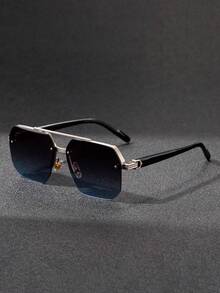 1 件男士时尚横梁飞行员时尚眼镜，新款时尚半框驾驶骑行眼镜 - 彩色 - 查看 1