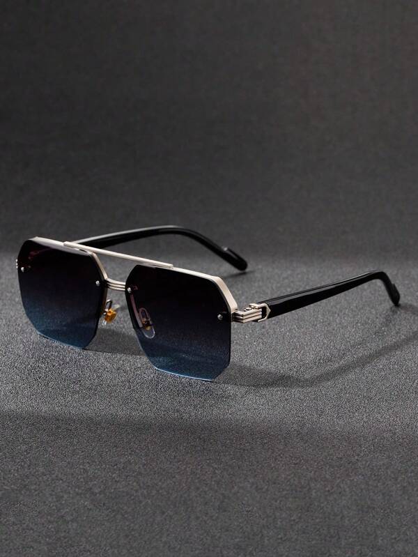 1pc Men's Fashion Crossbar Pilot Fashion Glasses, New Stylish Half-Rim Frame Driving Riding Eyewear