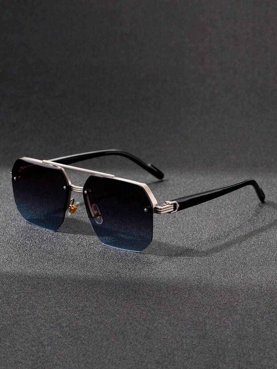 1 件男士时尚横梁飞行员时尚眼镜，新款时尚半框驾驶骑行眼镜 - 彩色 - 查看 1