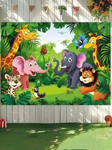 1pc-Zoo Photography Background Cartoon Wild Animal Background Happy Birthday Photography Background Animal Jungle Wildlife Zoo Theme Party Decoration Photo Studio Props