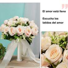 Novia ramo cinta perlas flores artificiales 25 cm accesorio para bodas fiestas regalos cumpleaños verano decoración de hogar artículos para decoración de habitación celebraciones familiares - Blanco - Ver 7