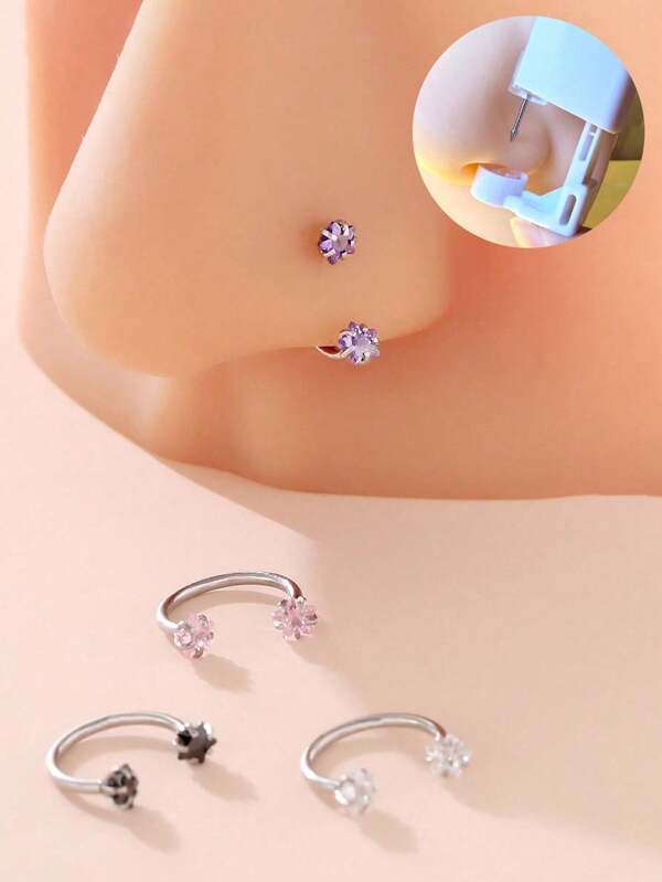 1pc Disposable Sterile Nose Piercing Kit, Includes Implant Grade Stainless Steel Nose Stud And Fashionable Pentagram Nose Jewelry, Suitable For Dance, Competition, Rock Music Or Daily Wear