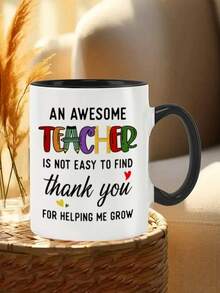 1pc 11oz Teacher Appreciation Ceramic Coffee Mug - "Thank You For Helping Me Grow" Porcelain Cup,Outdoors,Summer And Winter Drinking Utensils,Perfect For Hot Cold Drinks,Gift For Birthdays,Perfect For Home Office Use,Tea Cup,Wedding,Graduation - Multicolor - View 7