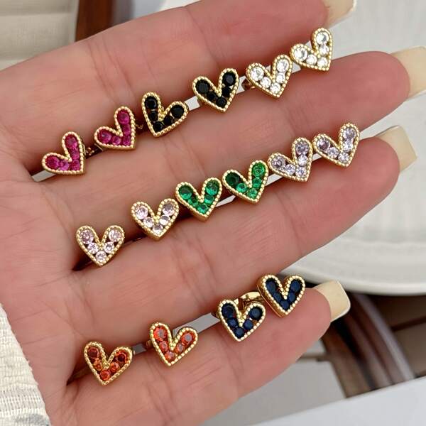 Colorful Heart-Shaped Stud Earrings, Fashion Jewelry For Women, Suitable For Holiday Gifts/Everyday Wear