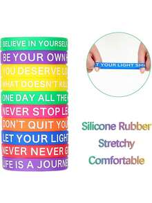 1/10/20/40/60/100pcs Inspirational Silicone Wristbands,Colored Motivational Quotes Rubber Bracelets Back Toschool Gift For Studentskids Teachers Prizes,Stretch Bracelets Rubber For Women Men Party Gifts, Random Style - Multicolor - View 9