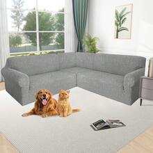 5 Seat Sofa Cover L Shape Recliner Sofa Covers, 3-Piece L Shape Corner Sectional Couch Sofa Cover Knitted Jacquard Lounge Stretch Printed Curved Elastic Recliner Sofa Furniture Slipcover Printed Protector For Home Living Room - Màu Xám nhạt - Xem 3