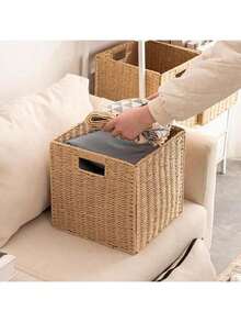 Foldable Storage Baskets With Handles Paper Rope Storage Baskets Rectangle Collapsible Hand Woven Storage Cubes Bins For Organizing Shelves Living Room Bedroom Pantry (4, 11'' X 11'' X 11'') - Natural - View 8