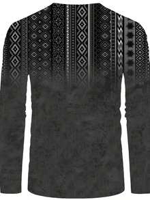 Henry Vintage Casual Men's Long Sleeve Round Neck Shirt, Spring Autumn Men's Casual Clothing, Gift For Men - 查看 3