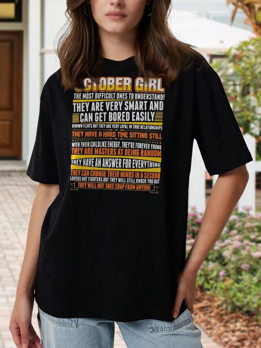 Camiseta de Octubre - Regalo divertido de cumpleaños para mujer - Inteligente, Leal, Espontánea - Camiseta de manga corta para mujer - Negro - Ver 1
