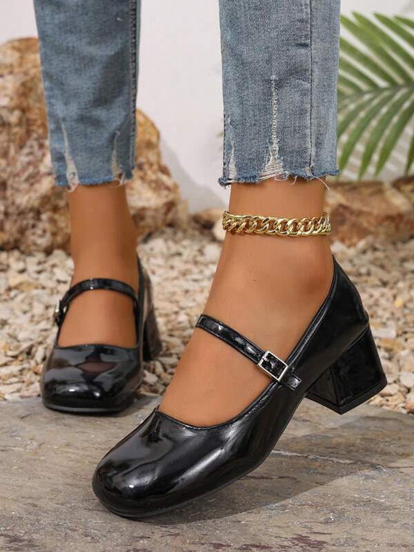 Cómodos zapatos de tacón alto casuales y versátiles para mujer, zapatos de fiesta/boda de piel sintética PU de unicolor y sexy
