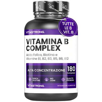 Vitastrong Vitamina B Complex Alto Dosaggio – 180 Compresse con Biotina, Tiamina B1, Riboflavina B2, Niacina B3, B5, B6, B12 e Acido Folico