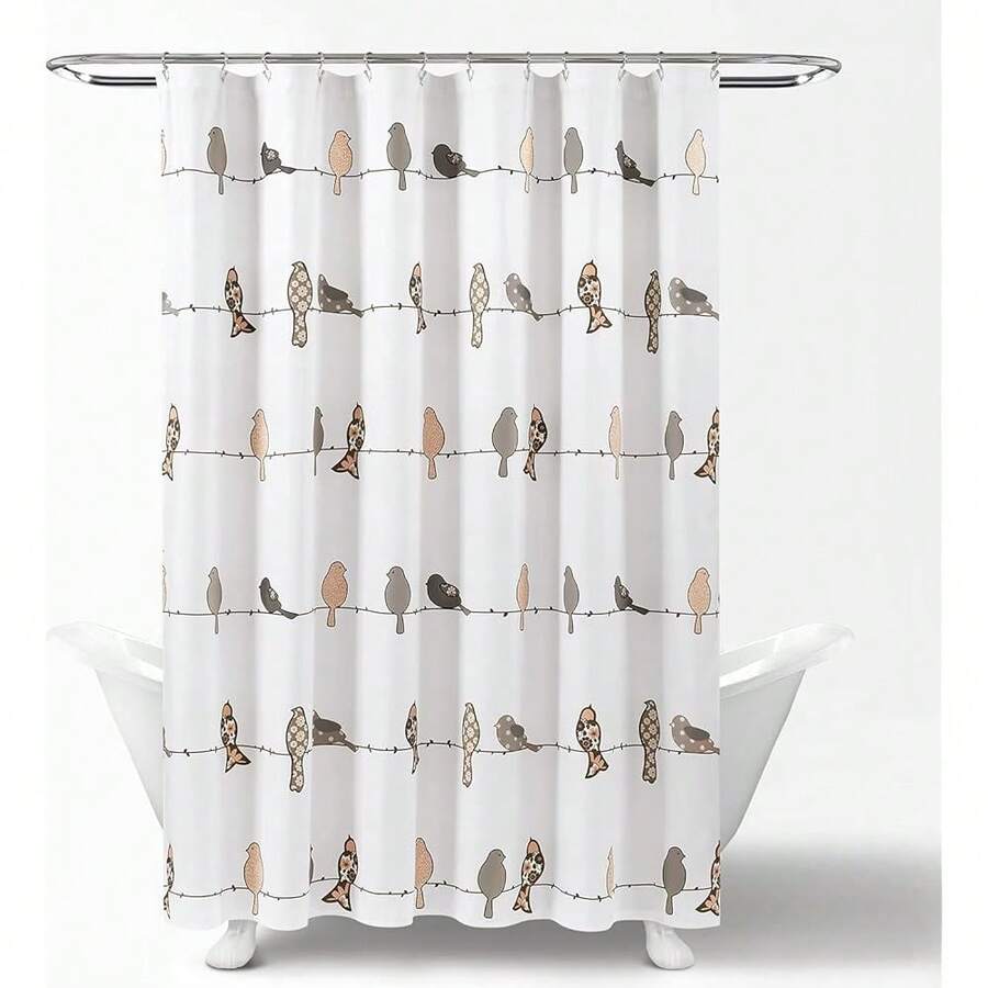 New Lush Decor Rowley Birds Shower Curtain, 72\U201d W X 72\U201d L, Blush & Gray - Colorful Floral Bird Pattern - Whimsical & Playful Bird Shower Curtain - Farmhouse, Coastal, & Boho Bathroom Decor - Blush and Gray 72"W x 72"L (Pack of 1) - View 1
