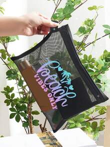 Maestra Mesh Cosmetic Bag Lipstick & Cushion Puff Storage Portable Make-Up Bag Transparent Organizer Bag Toiletry Bag Travel Pouch,Makeup Bag Makeup Pouch Skincare Bag Toiletry Bagtravel Essentials For Vacation Summer Holiday Back To School School Stuff Bag For School Travel Bag For Women Makeup Bag For Travel - Black - View 3