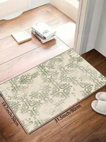 1 Piece Of Imitation Cashmere Living Room Carpet With Light Green Retro Pattern Printed On It. Suede Delicate, Pleasant To The Touch, Non-Slip Washable Area Rug For Bedroom, Can Be Used In Living Room, Bedroom Bedside Carpet, Door Mat, Room Decoration. Suitable For Different Seasons Of Spring, Summer, Autumn And Winter.