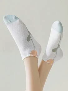 1-5 Pairs Women's Flower Print Romantic Pastoral Boat Socks, Short Daily Casual Fashion Versatile Sports Socks