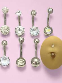 Set de 8 aros de ombligo de circonita cúbica minimalistas, joyas corporales hipoalergénicas aptas para mujeres, uso diario y vacaciones, cumpleaños, fiestas, regalos para novias
