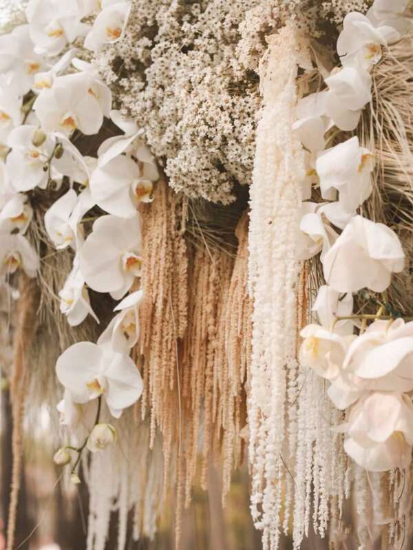 2pcs Multicolor Artificial Flower, Fake Green Amaranth Wall Hanging, Plush White Hanging Amaranth, For Wedding Floral Wall, Arch, Holiday Party, Ceremony, Hotel, Home, Garden Decor