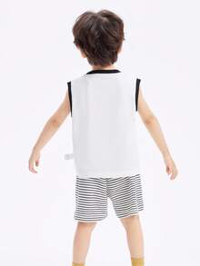 Balabala Young Boys Short Sleeve Set Quick-Dry T-Shirt Summer Children's Two Pieces Set 2025 New - White and Black - View 3