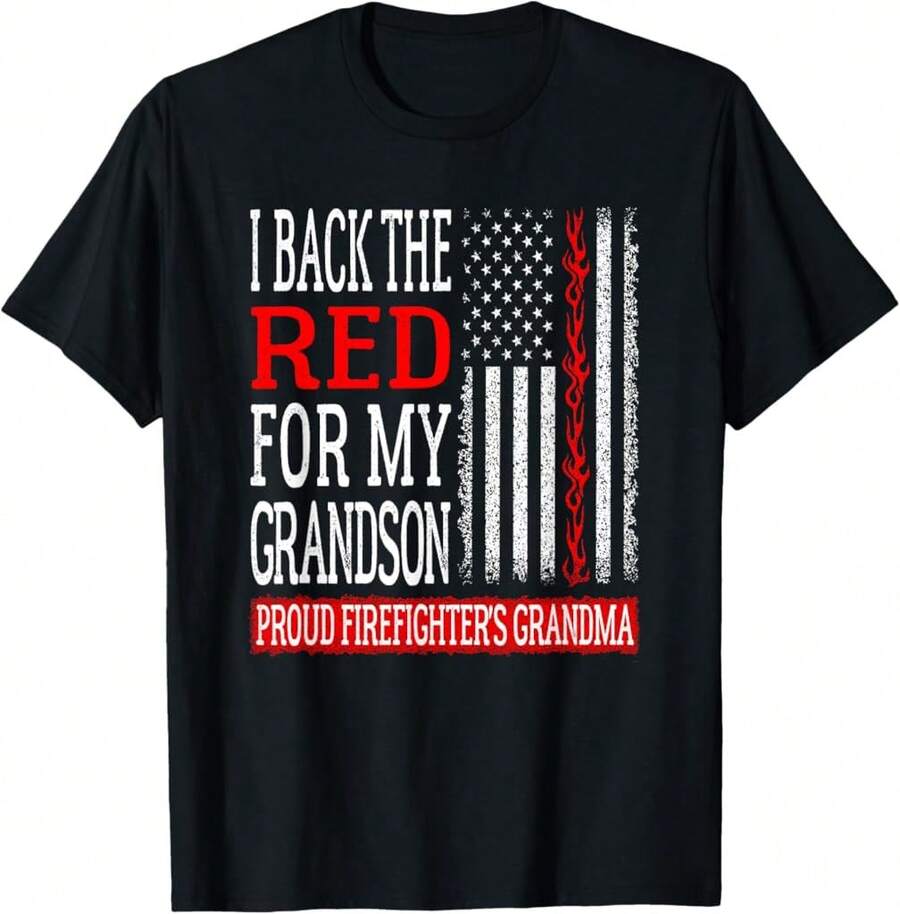 I Back The Red For My Grandson Firefighter'S Grandma Family T-Shirt,EX Gifts For Boyfriend - Black - View 1