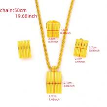 Set de bijuterii de culoare aurie 3 buc, colier cu pandantiv pătrat geometric, cercei inelar, cadou clasic elegant pentru petrecere de nuntă pentru mireasă africană