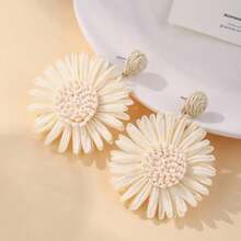 1 Pair Of Woven Daisy Earrings For Women, Beach Bohemian Earrings For Women