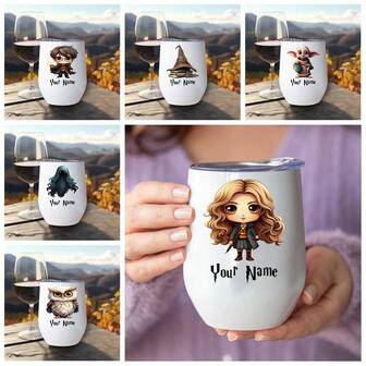  1 Pc 12oz Harry Potter Egg-Shaped Design Stainless Steel Double Wall Insulated Tumbler Cup With Lid, Customizable Name & Harry Potter Graphic Print, Perfect Gift For Family And Friends