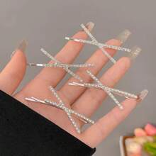 2pcs Golden Crystal X-Shape Hair Clip For Women, Minimalist Hair Accessory, Bangs & Flyaway Hair Clip