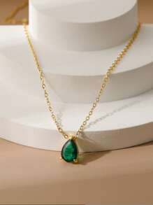 18K Gold Plated December Birthstone 7-Color Pear Zirconia Copper Pendant + Stainless Steel Gold Necklace, Christmas, Birthday, Valentine's Day Gift
