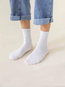15 Pairs Unisex White Mid-Calf Socks, Sports & Casual Comfortable Breathable Socks For Daily Wear, Home & Travel