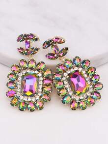 ACEHLN قرط معدني نحاسي بتصميم هندسي دقيق مرصع بالزركون، قلادة بتصميم هندسي دقيق محفورة يدويا