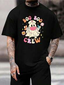 Camiseta divertida retro de Halloween para enfermeras, médicos y trabajadores de la salud del equipo Boo Boo Crew Nurse Ghost - Regalo de Halloween para papá - Negro - Ver 1