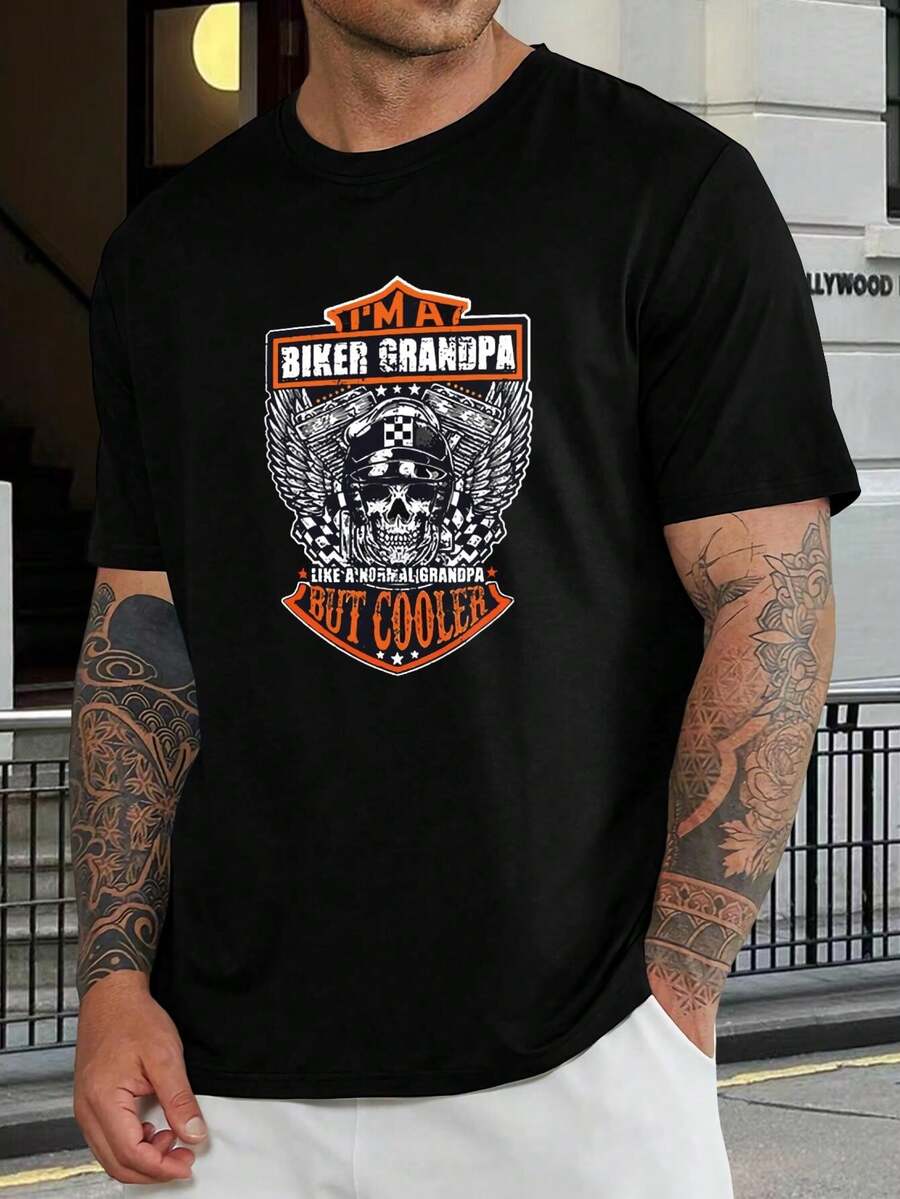 Camiseta de manga corta para abuelo motero genial - Camiseta divertida de abuelo motorista - Regalo para abuelo motorista - Camiseta negra de algodón suave para hombres jóvenes - Ropa para entusiastas de las motos - Negro - Ver 1